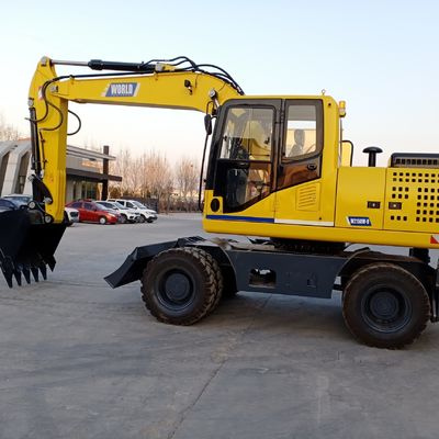 Máy đào mini bánh lốp màu vàng Máy đào nhỏ động cơ YUCHAI